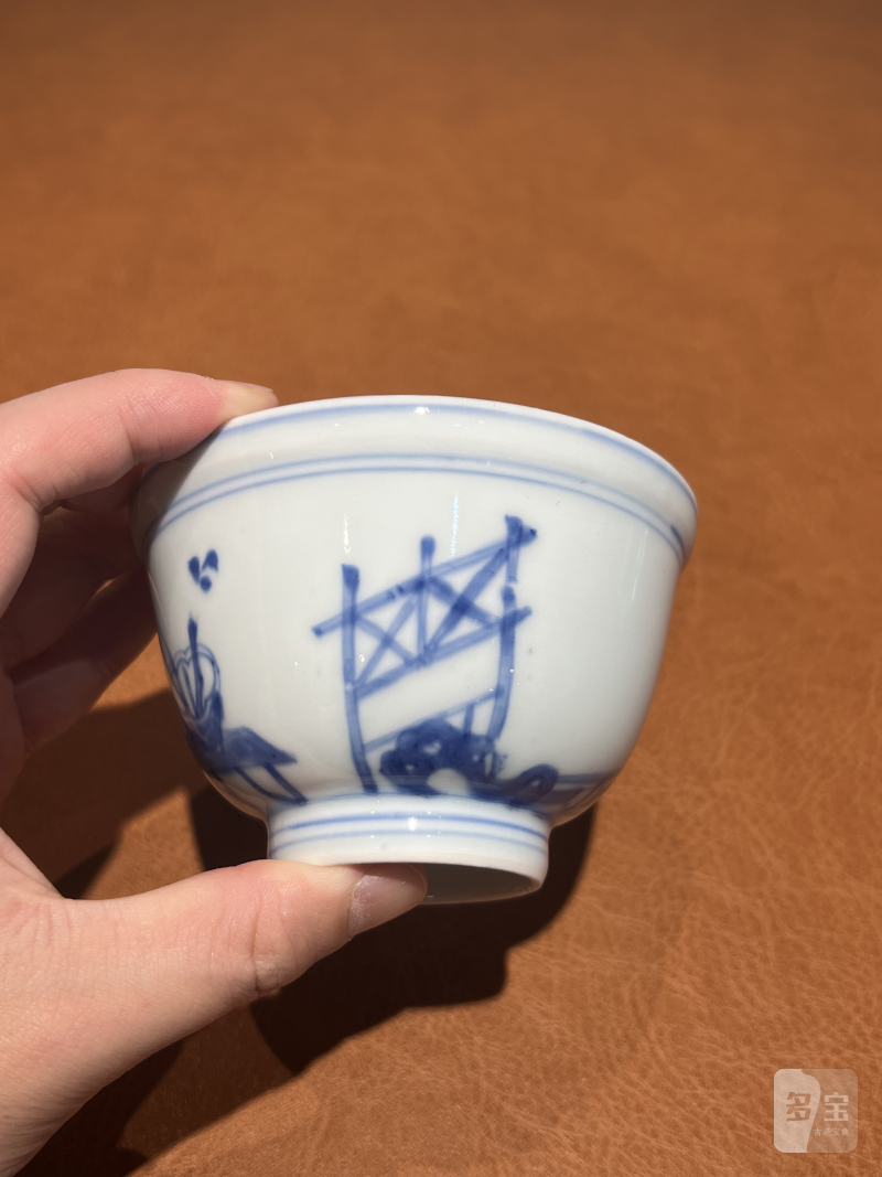 清 青花亭台楼阁纹碗 - 图4